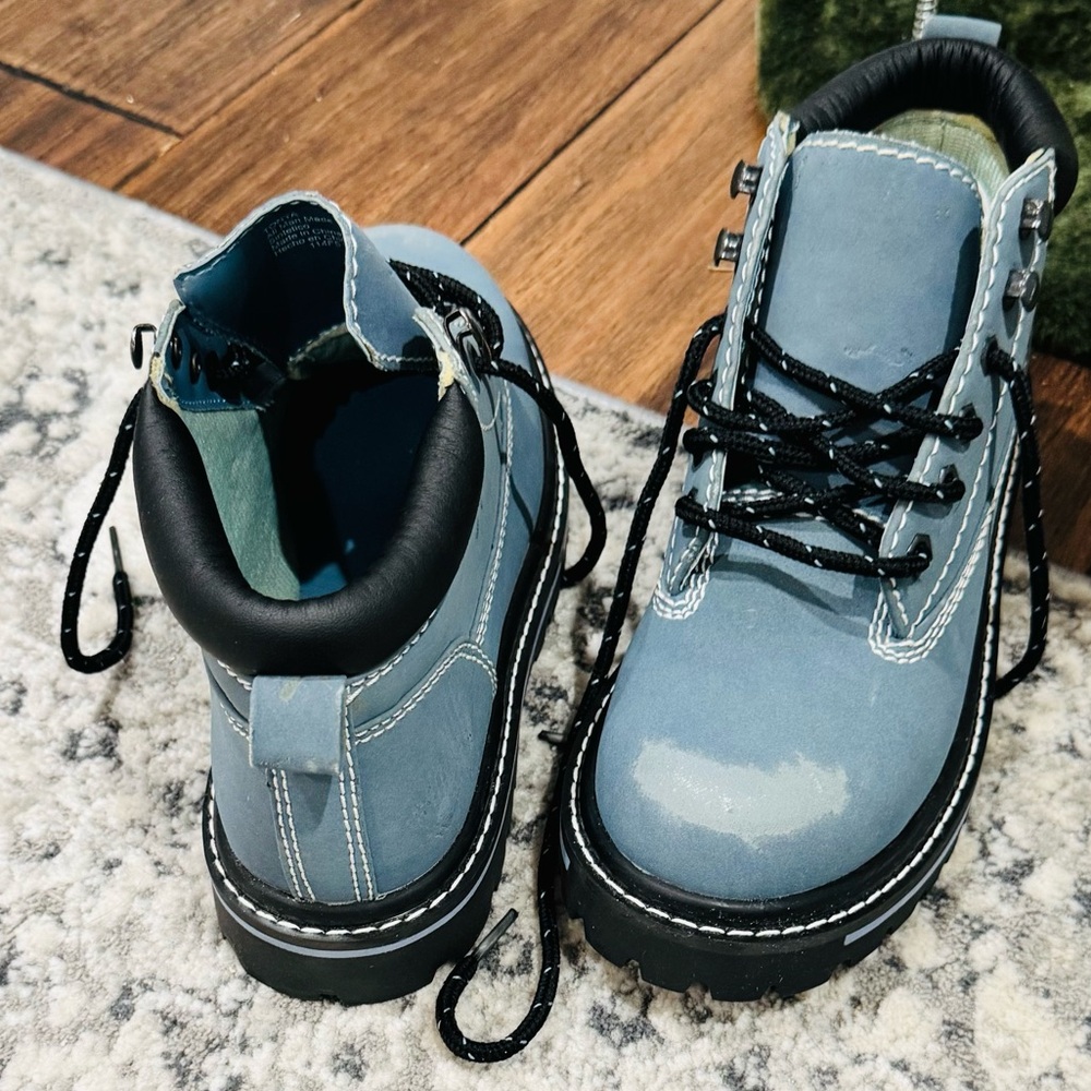 No Boundaries Blue Distressed Zip Stitch Accent Hiker Boots